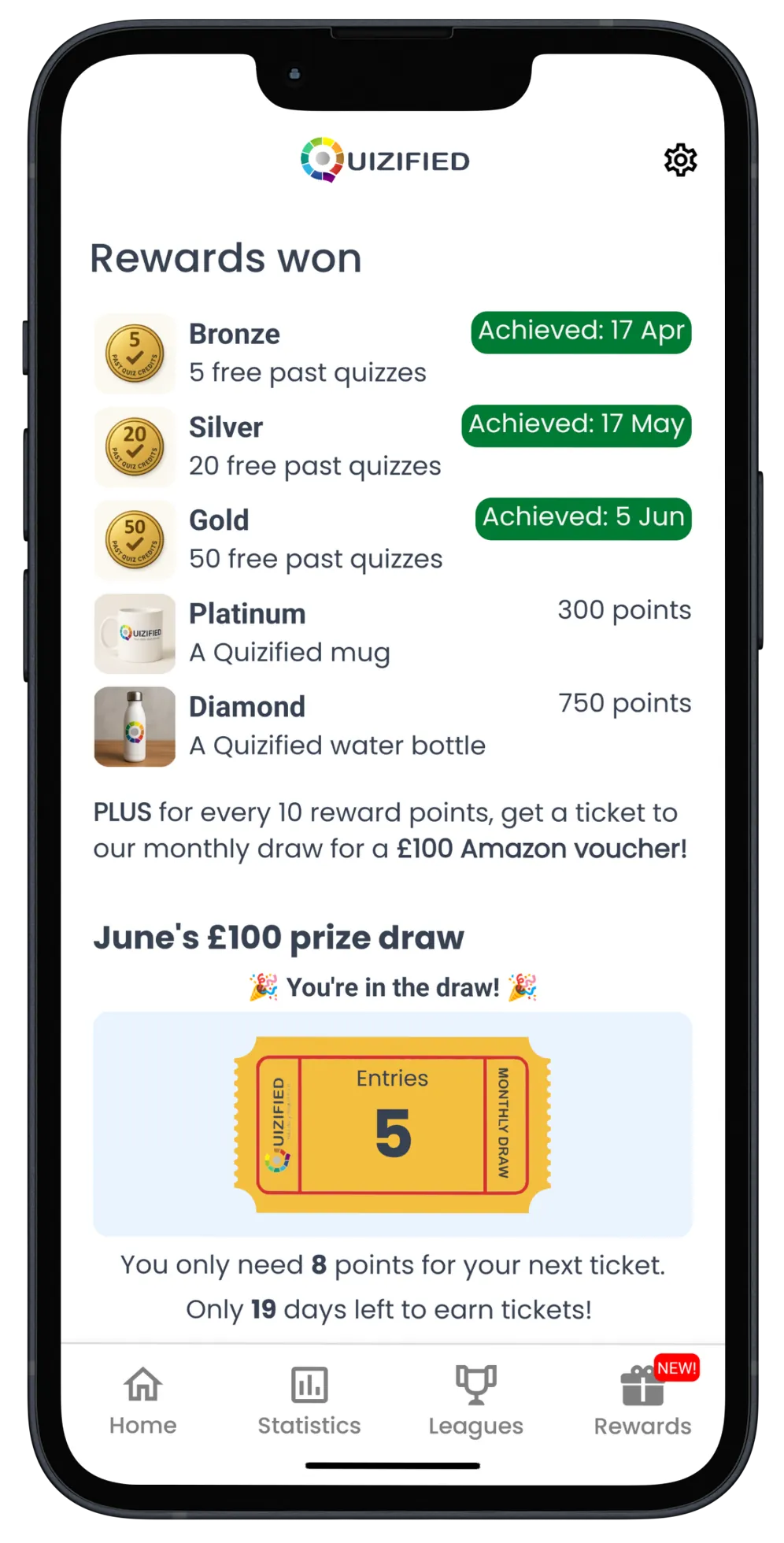 Screenshot of Quizified rewards